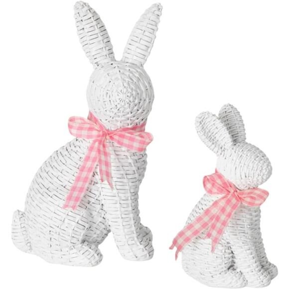 White Easter Bunny Figurines Set of 2 Spring Tabletop Decorations Home Decor - Picture 1 of 8